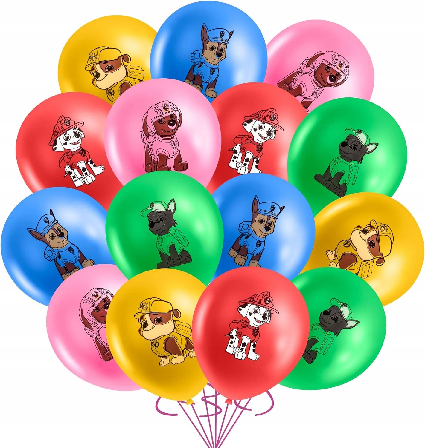Zestaw 15 sztuk balonów Psi Patrol 30 cm Rubble Marshall Skye Chase Rocky