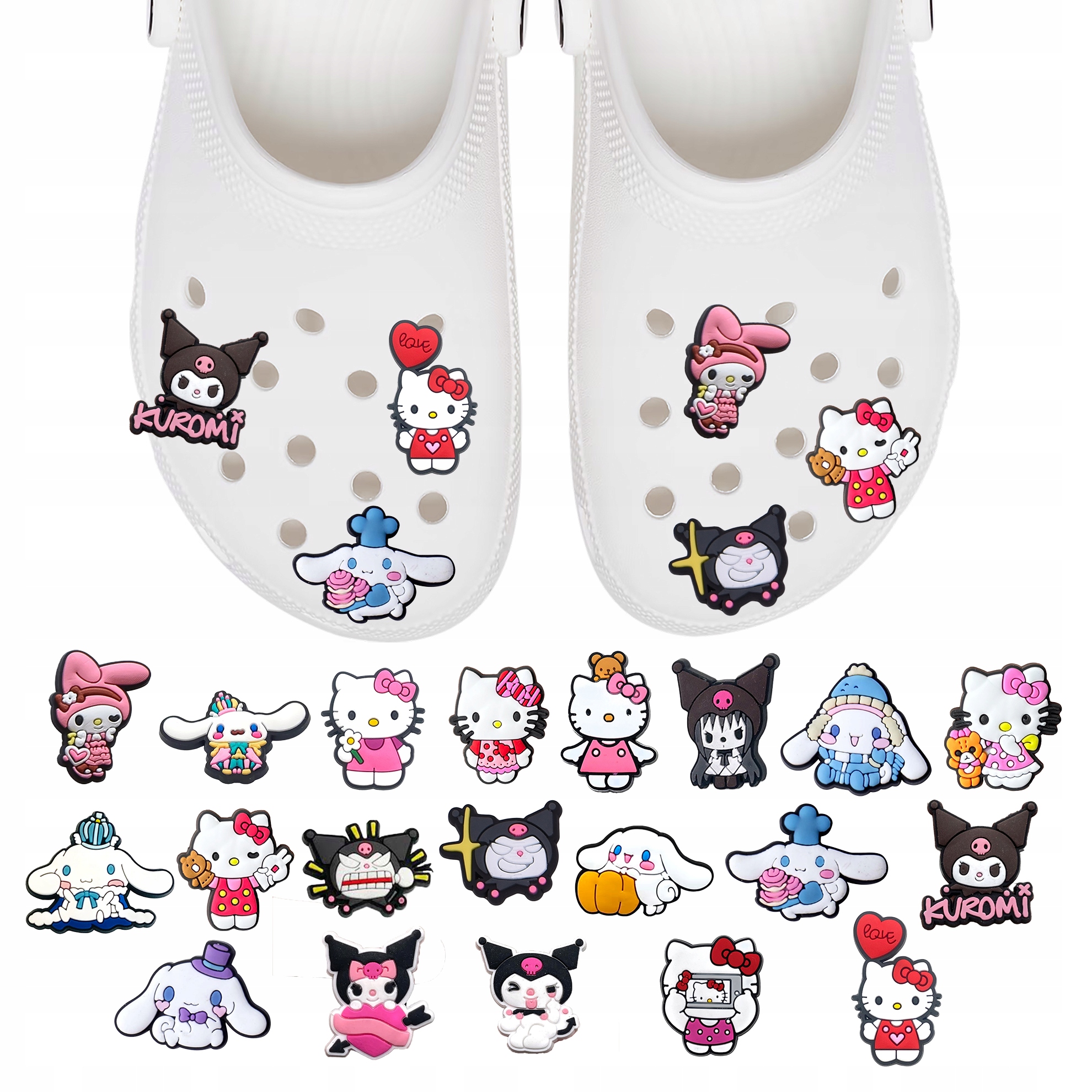 Przypinki do Crocs HELLO KITTY do butów telefonu torby zestaw 20 szt