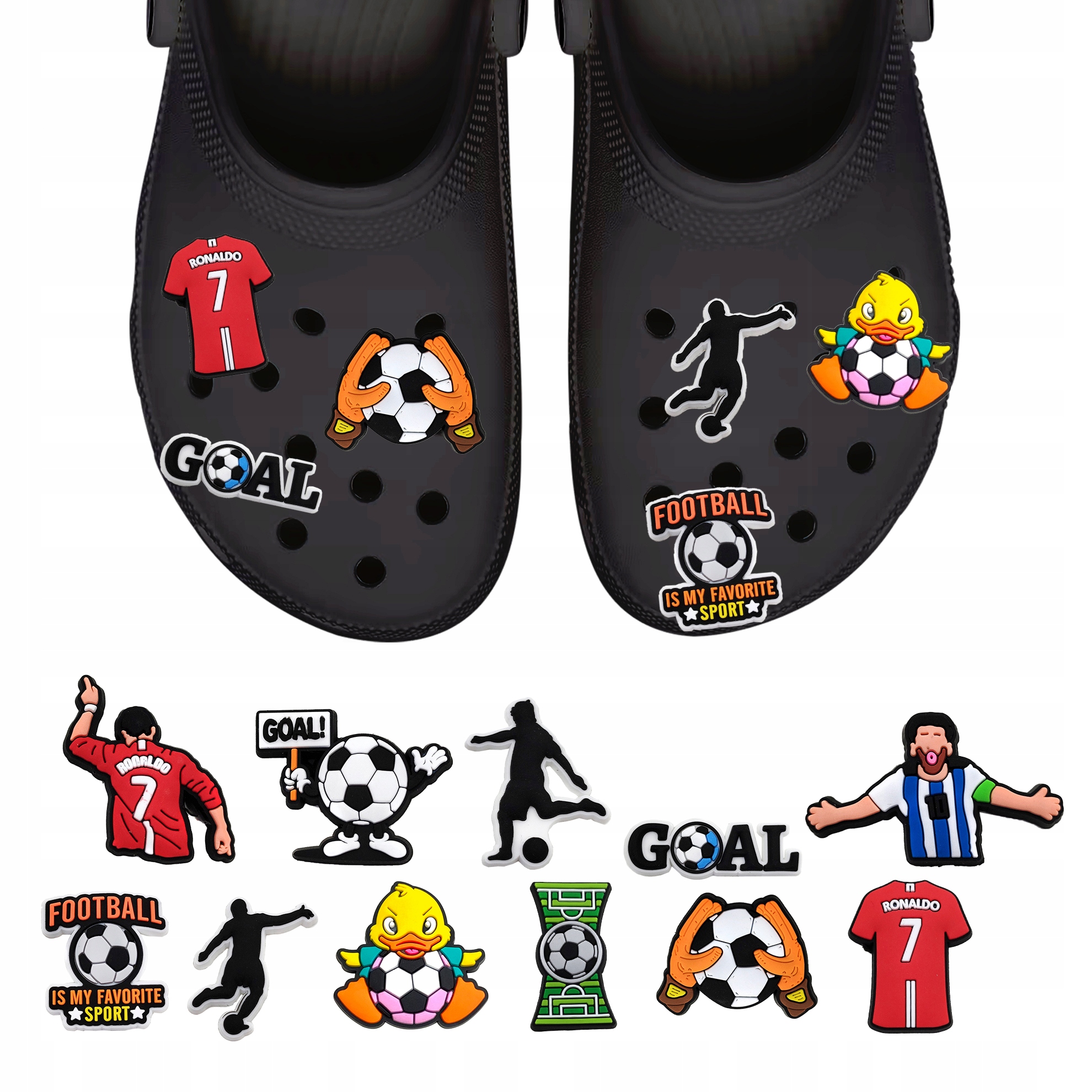 Przypinki do Crocs PIŁKA NOŻNA do butów telefonu torby zestaw 11 szt