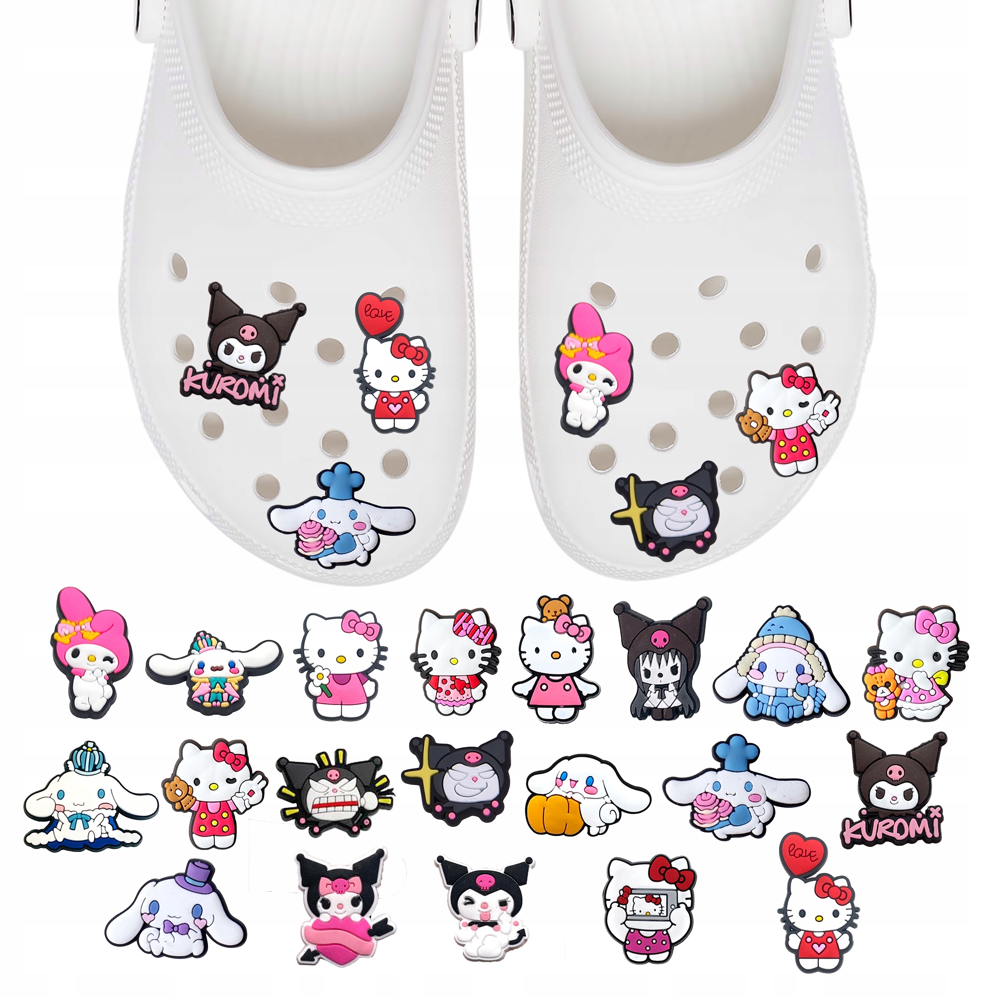 Przypinki do Crocs HELLO KITTY do butów telefonu torby zestaw 20 szt
