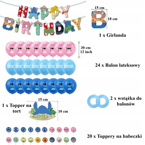 Oro Party Zestaw balonowych dekoracji urodzinowych Lilo i Stitch Stich - obrazek 2