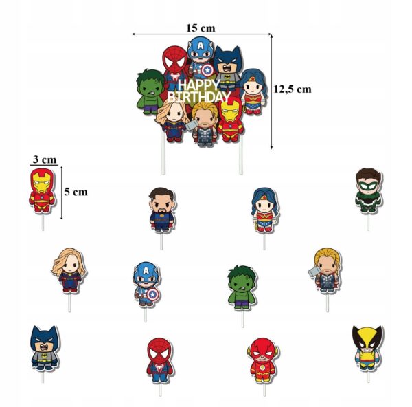 Oro Party Avengers Marvel DUŻY TOPPER NA TORT + 12 SZT TOPPERÓW NA BABECZKI - obrazek 3