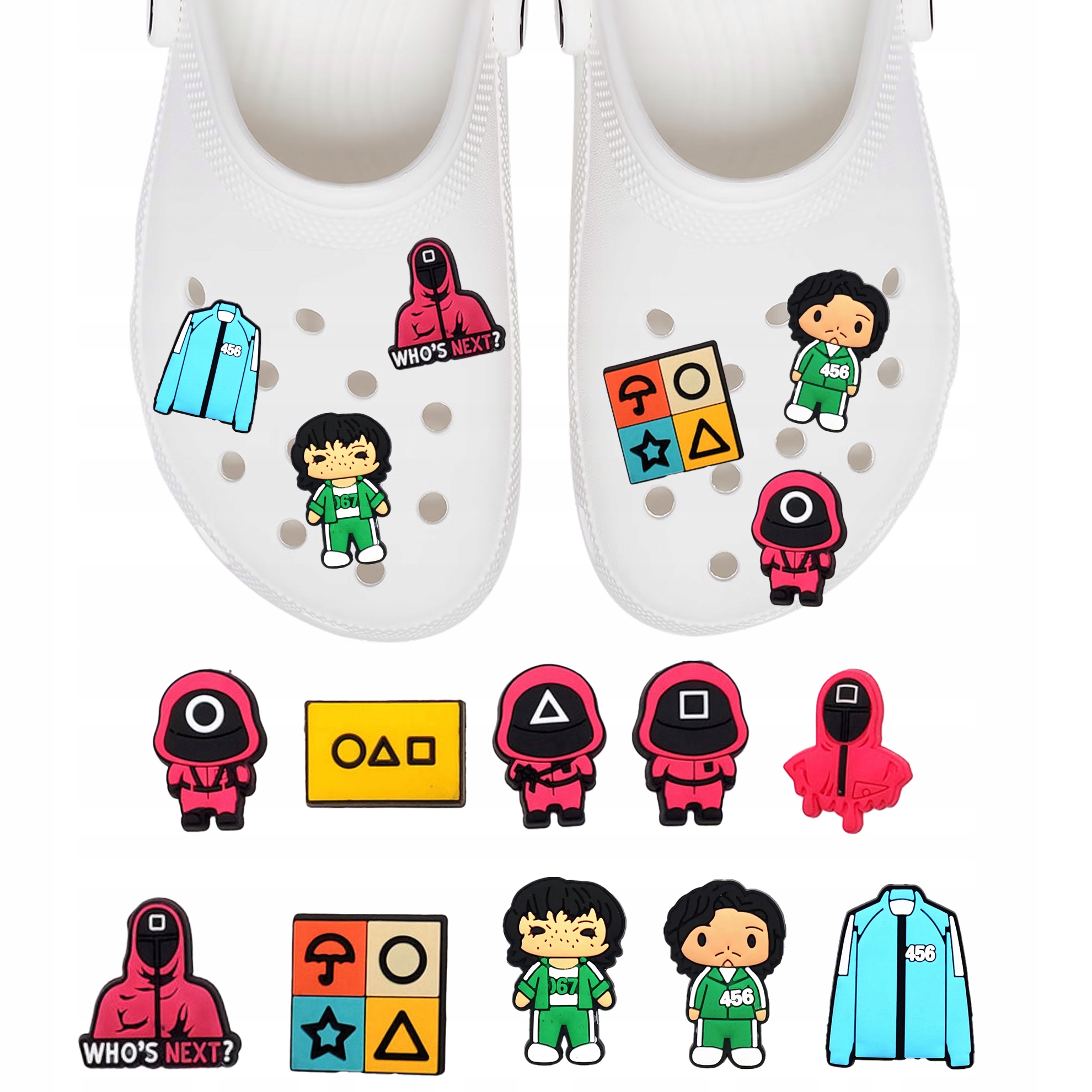 Przypinki do Crocs SQUID GAME do butów telefonu torby zestaw 10 szt