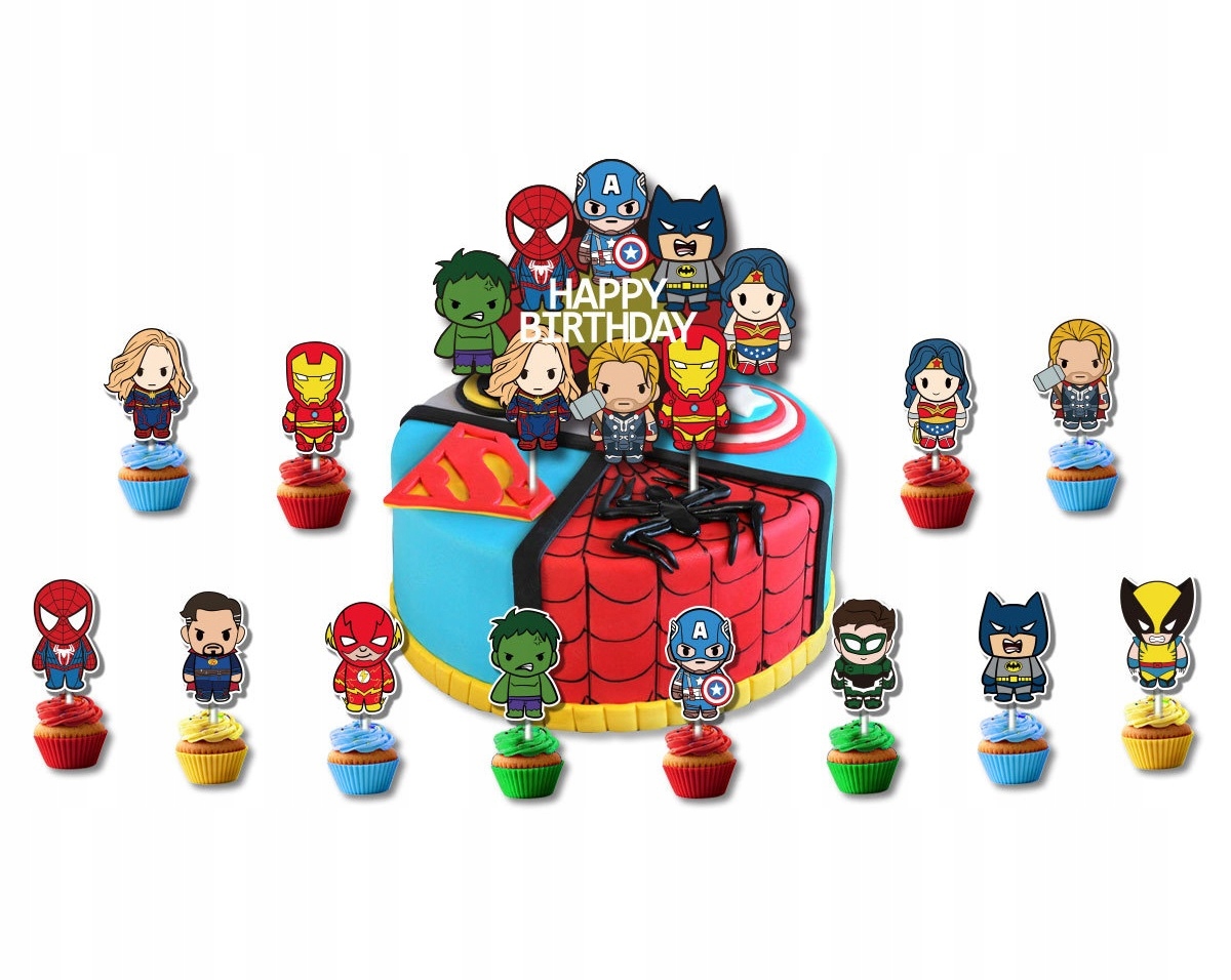 Oro Party Avengers Marvel DUŻY TOPPER NA TORT + 12 SZT TOPPERÓW NA BABECZKI