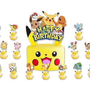 Oro Party POKEMON PIKACHU DUŻY TOPPER NA TORT + 15 SZT TOPPERÓW NA BABECZKI