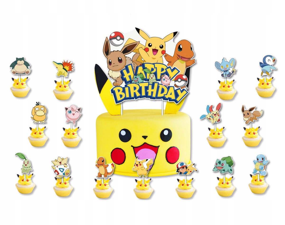 Oro Party POKEMON PIKACHU DUŻY TOPPER NA TORT + 15 SZT TOPPERÓW NA BABECZKI