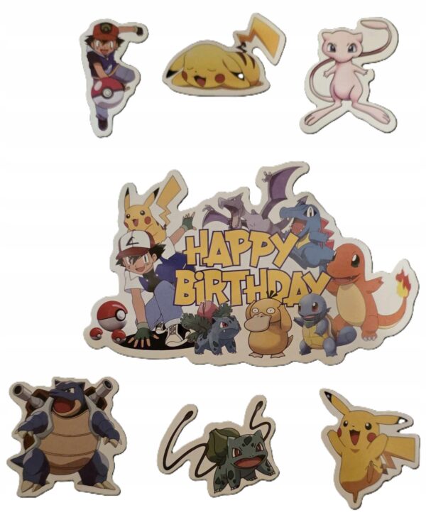 TOPPERY POKEMON PIKACHU DUŻY TOPPER NA TORT + 24 SZT. TOPPERÓW NA BABECZKI - obrazek 2