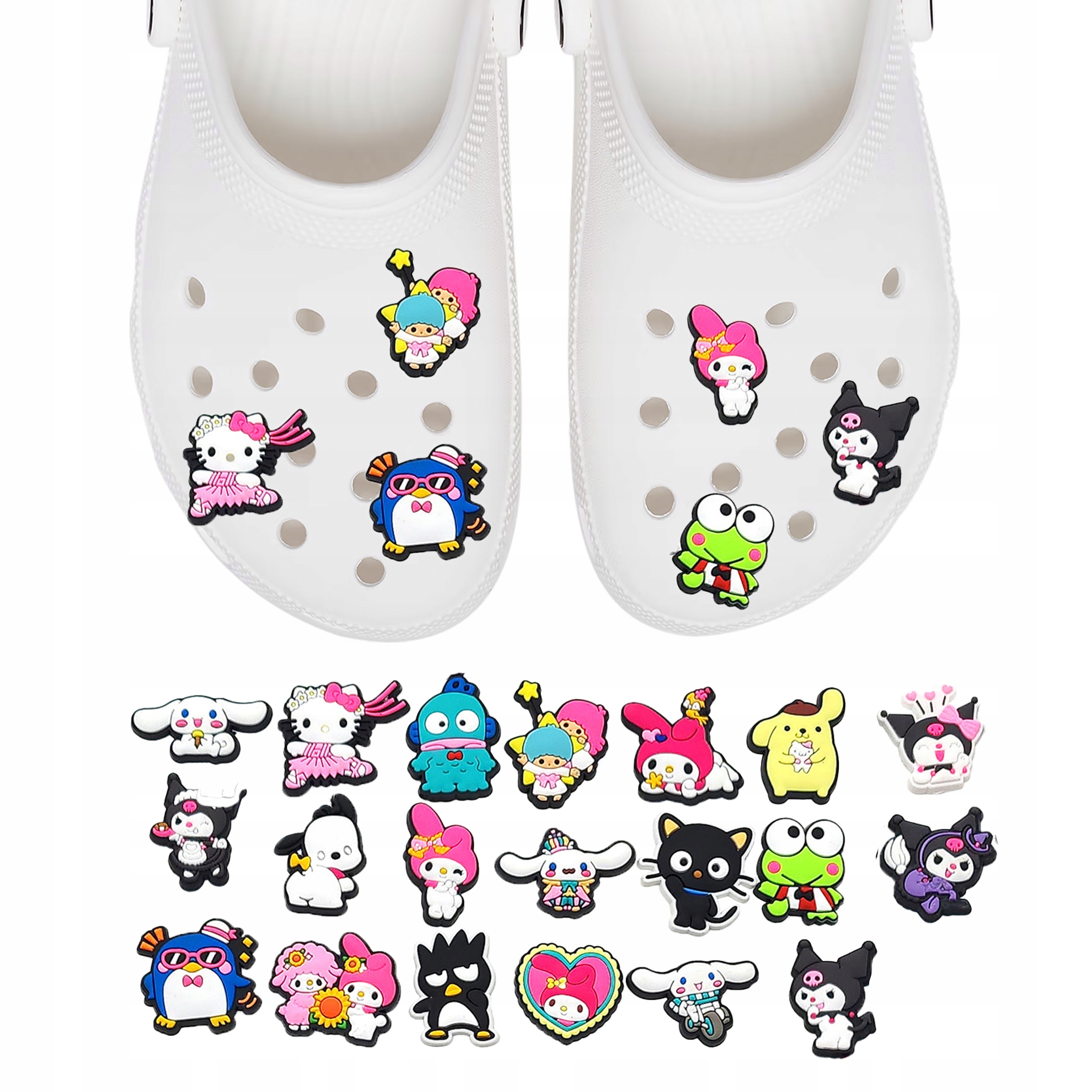 Przypinki do Crocs HELLO KITTY do butów telefonu torby zestaw 20 szt