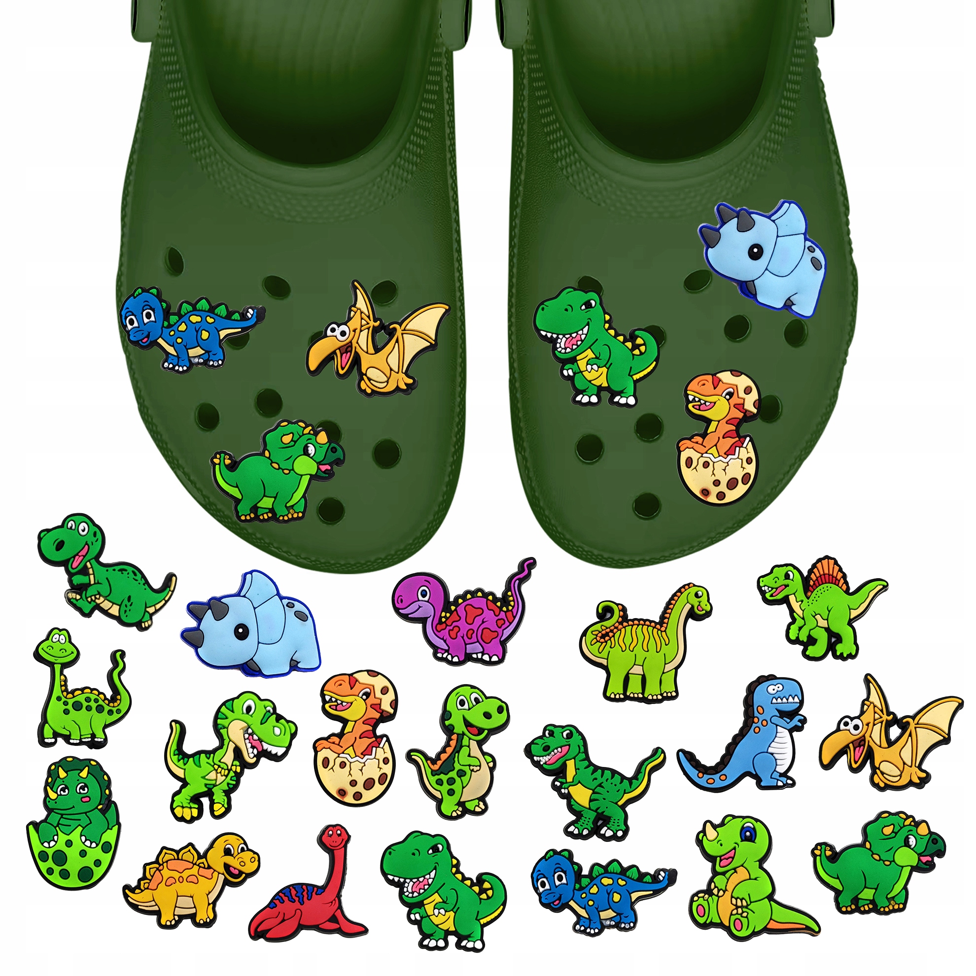 Przypinki do Crocs DINOZAURY do butów telefonu torby zestaw 19 szt