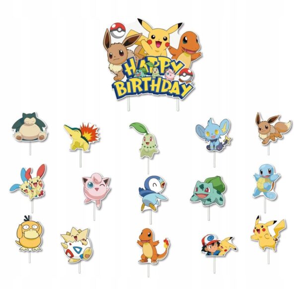 Oro Party POKEMON PIKACHU DUŻY TOPPER NA TORT + 15 SZT TOPPERÓW NA BABECZKI - obrazek 3