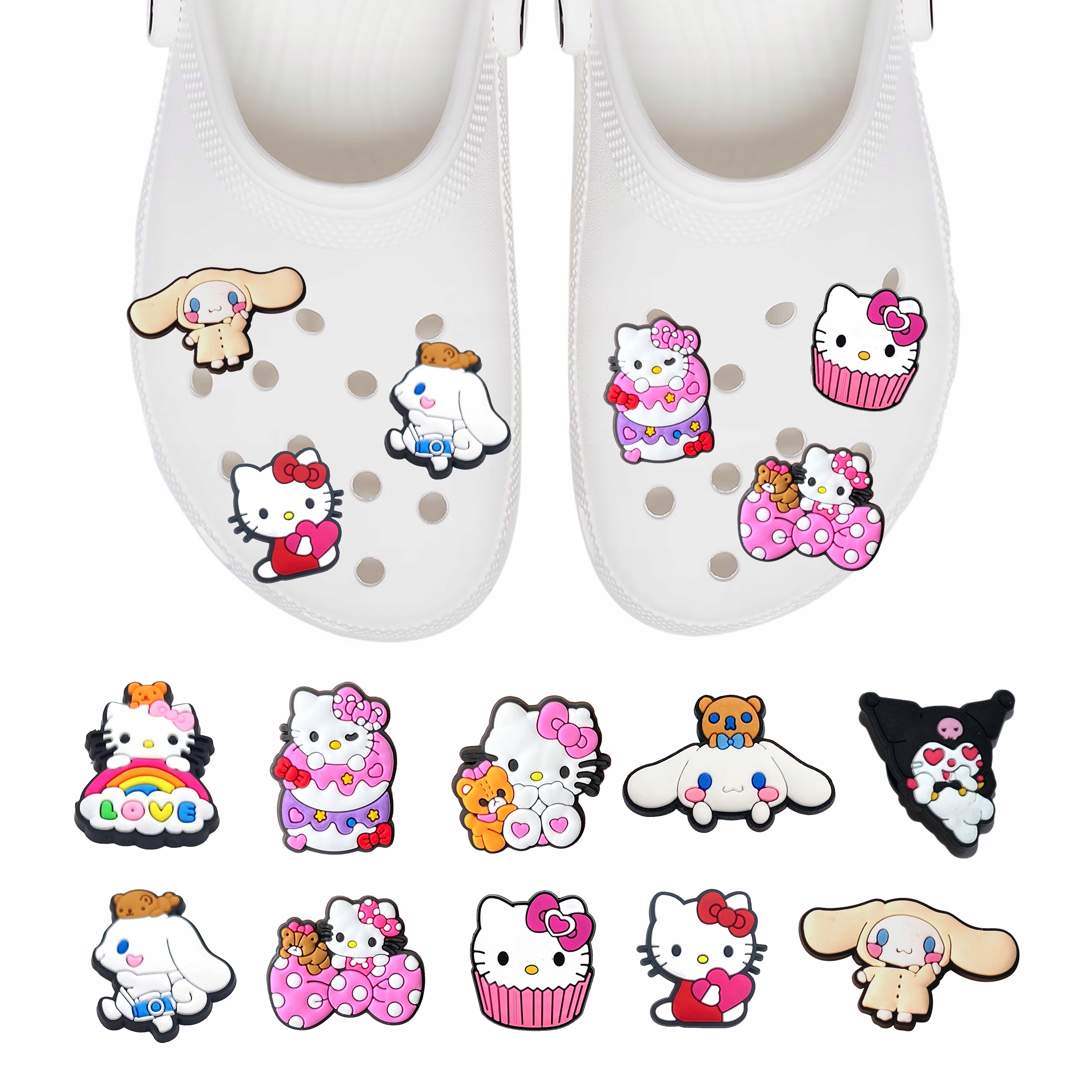 Przypinki do Crocs HELLO KITTY do butów telefonu torby zestaw 10 szt