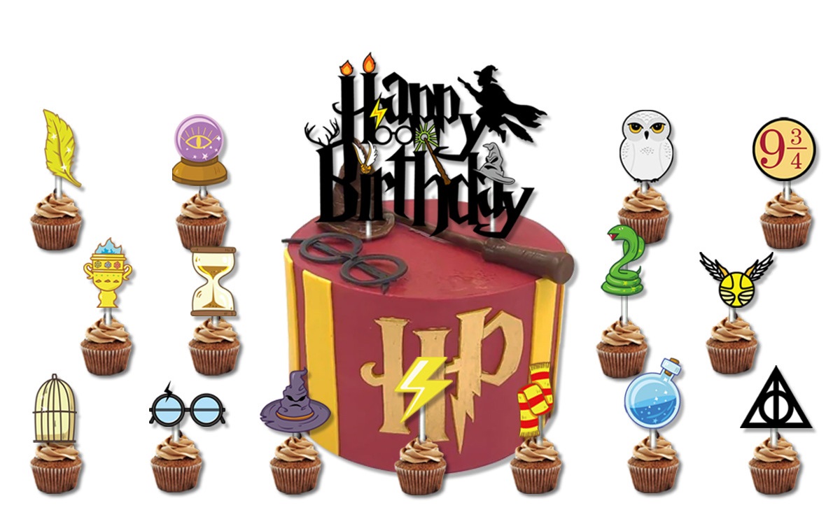 Oro Party Harry Potter DUŻY TOPPER NA TORT + 15 SZTUK TOPPERÓW NA BABECZKI