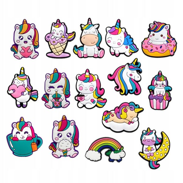 Przypinki do Crocs UNICORN JEDNOROŻEC do butów telefonu torby zestaw 15 szt - obrazek 2