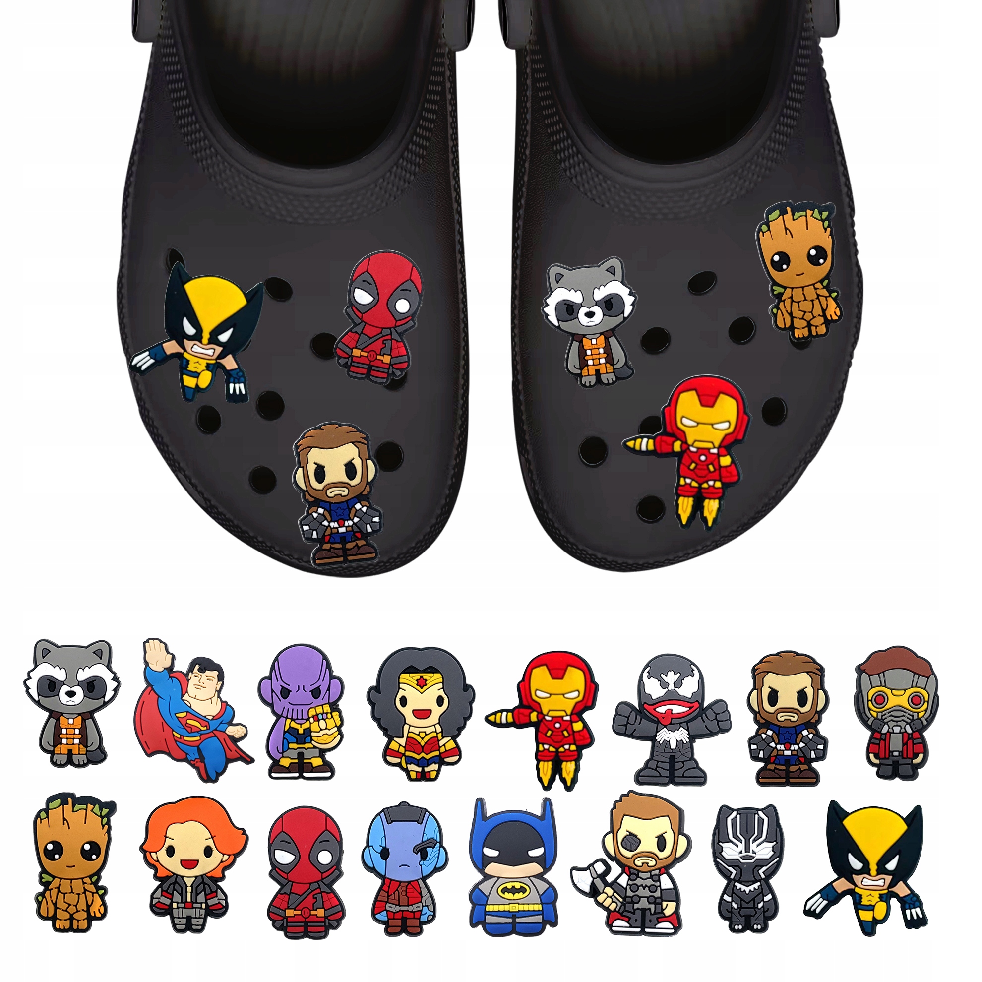 Przypinki do Crocs MARVEL DC do butów telefonu torby zestaw 16 szt