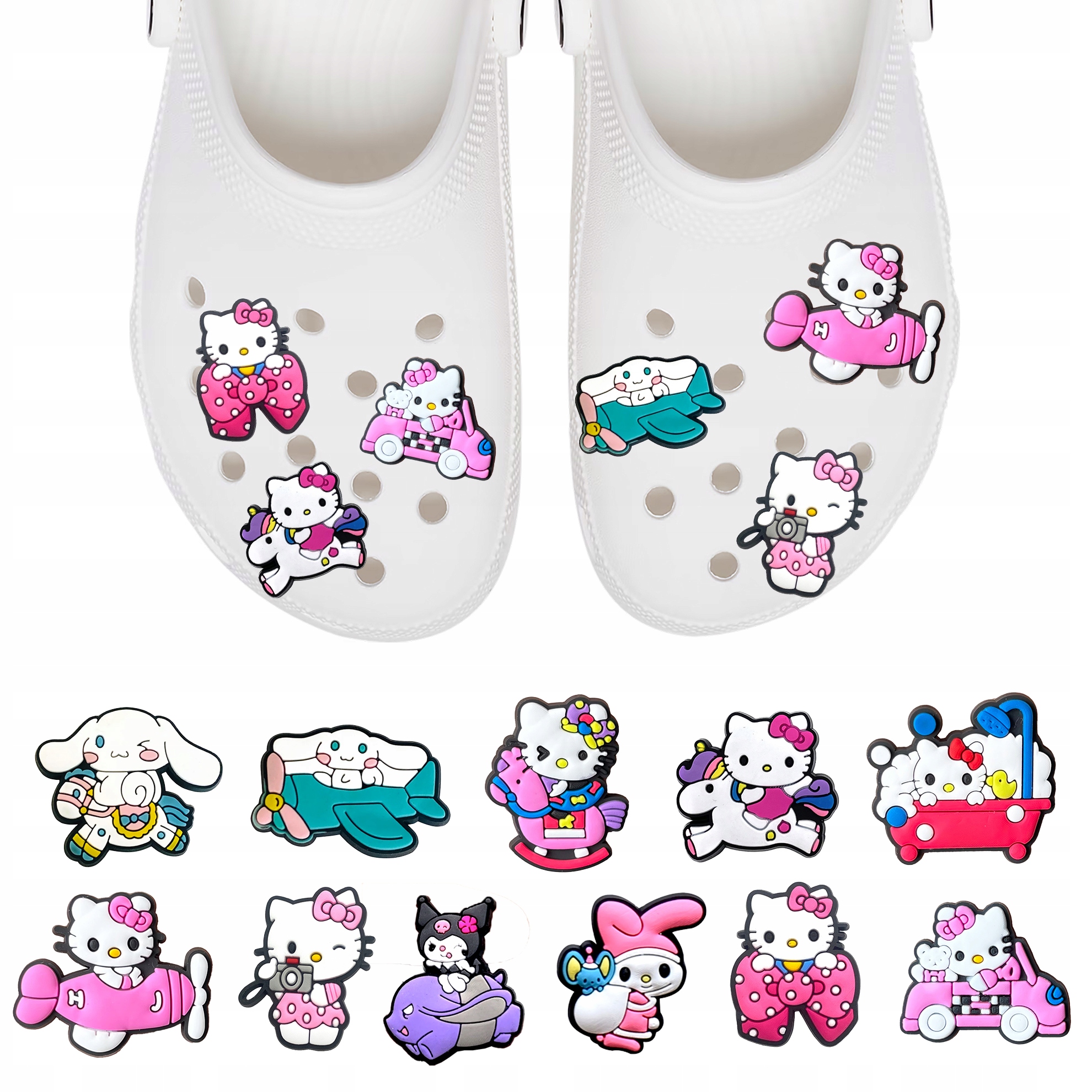 Przypinki do Crocs HELLO KITTY do butów telefonu torby zestaw 11 szt