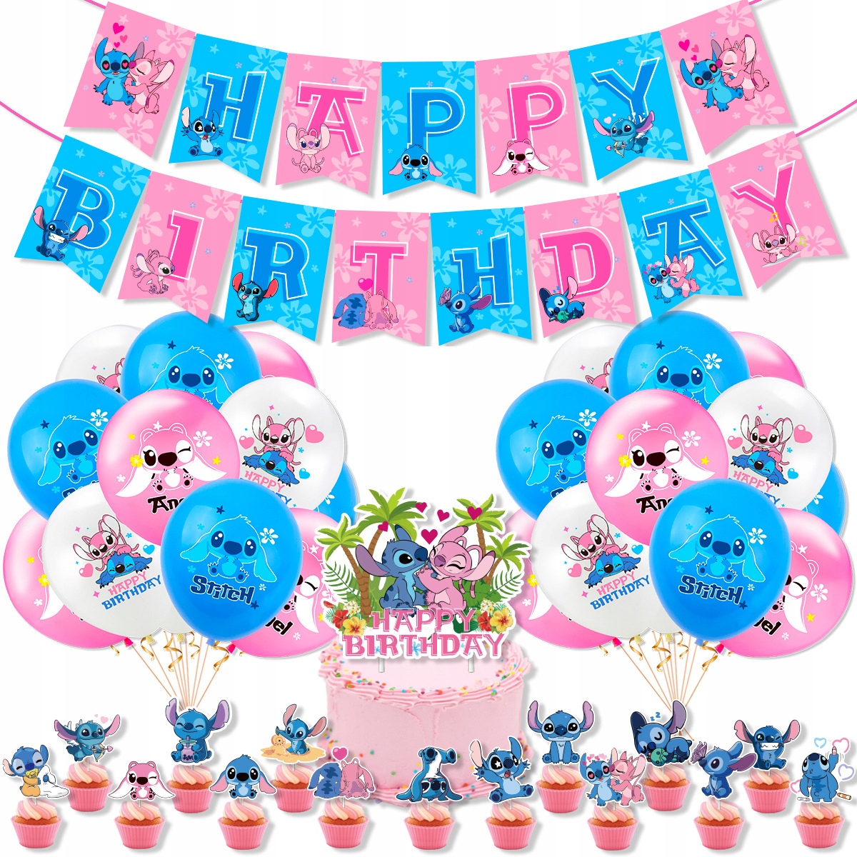 Oro Party Zestaw balonowych dekoracji na urodziny Stitch Stich Andzia Angel