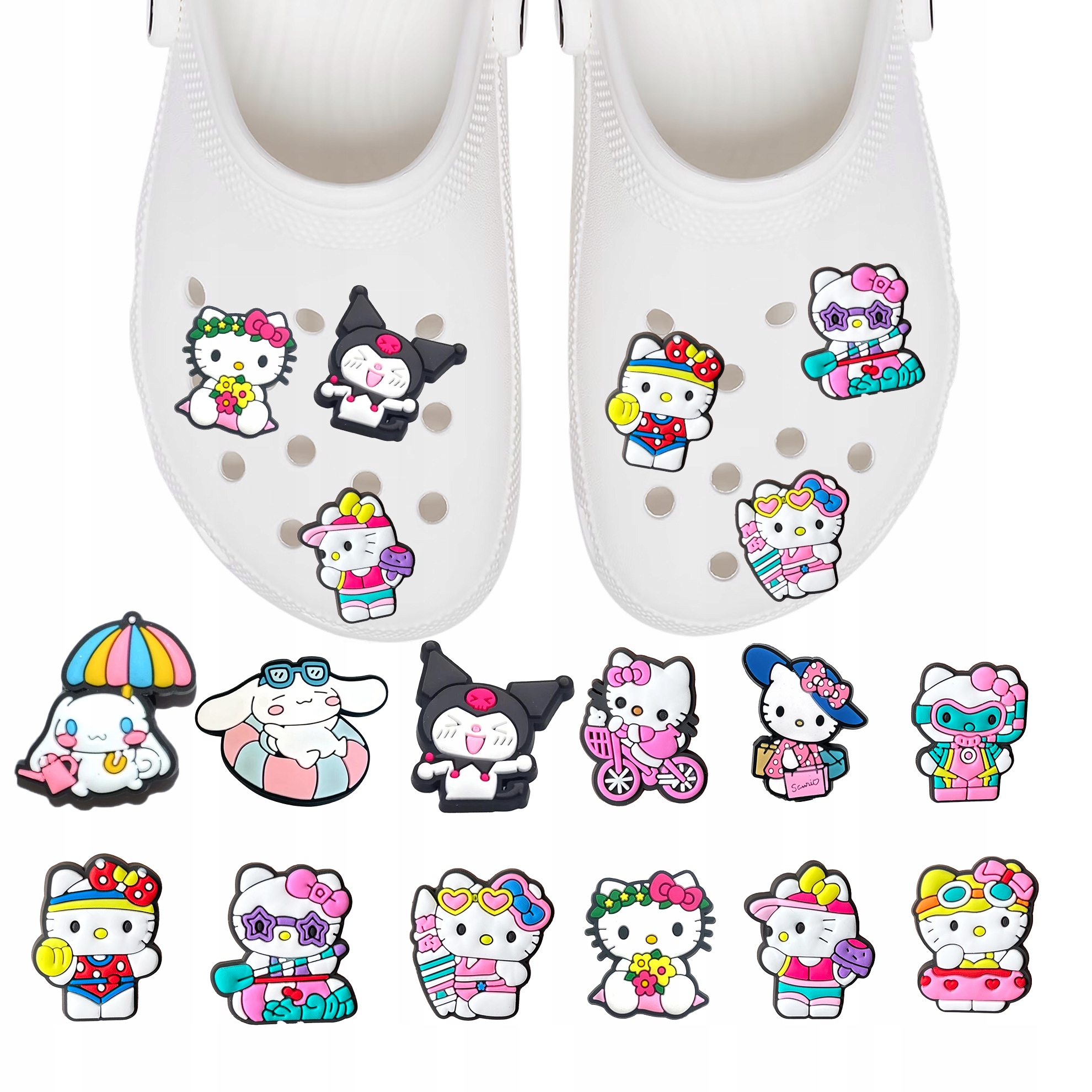 Przypinki do Crocs HELLO KITTY do butów telefonu torby zestaw 12 szt