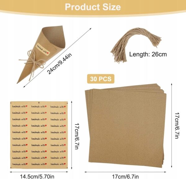 Zestaw 30 stożków z papieru kraft DIY na konfetti i ryż – dekoracje vintage na wesele i imprezy - obrazek 2