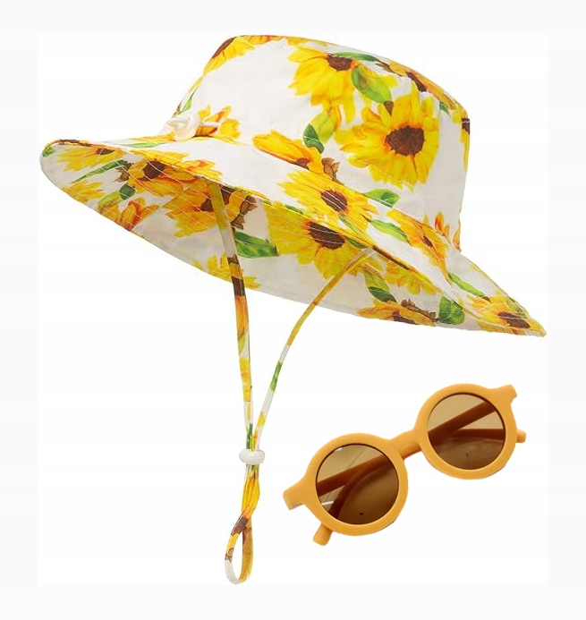 Kapelusz na Plażę i Pływanie, Kwiatowy Czapka Bucket dla Dziecka + okulary