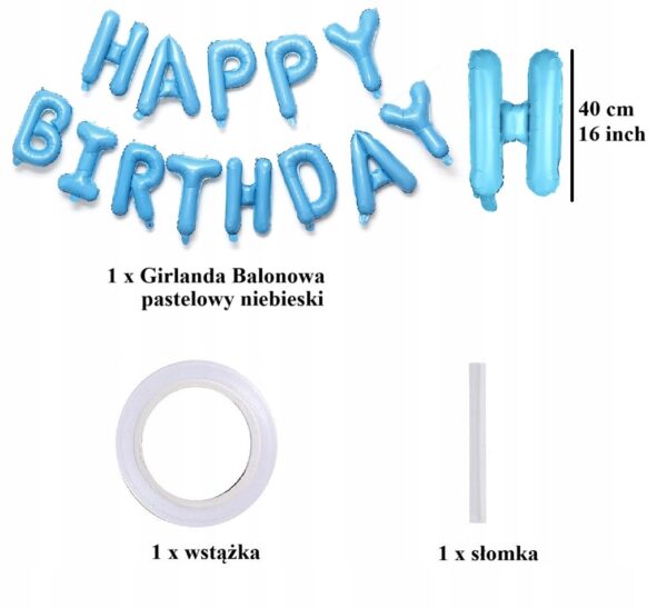 Oro Party Balonowa Dekoracja Girlanda balonowa Happy Birthday Blue 40 cm - obrazek 2