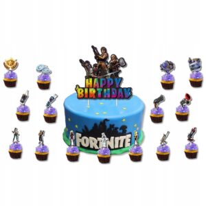 Oro Party GRA FORTNITE DUŻY TOPPER NA TORT + 15 SZT TOPPERÓW NA BABECZKI