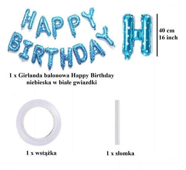 Oro Party Balonowa Dekoracja Girlanda balonowa Happy Birthday Blue Star 40 - obrazek 2