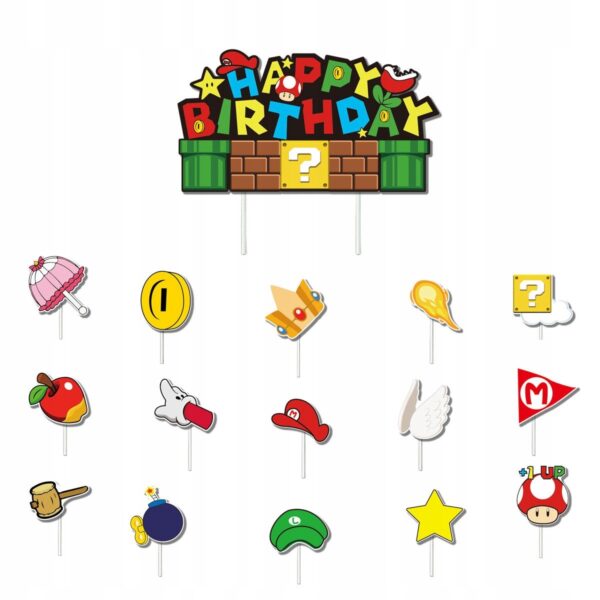 Oro Party Zestaw balonowych dekoracji urodzinowych Super Mario + Girlanda - obrazek 9