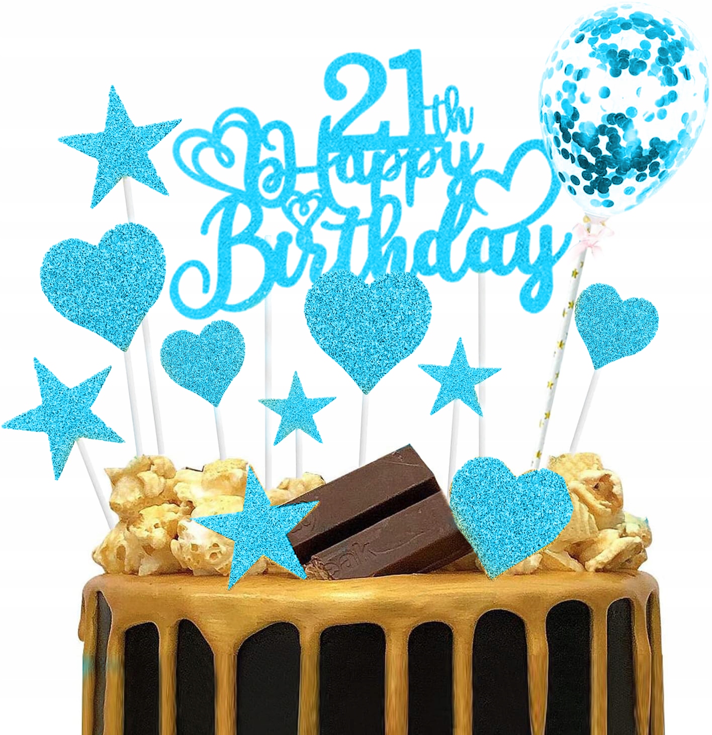 TOPPER HAPPY BIRTHDAY zestaw dekoracji na 21 urodziny + toppery na babeczki