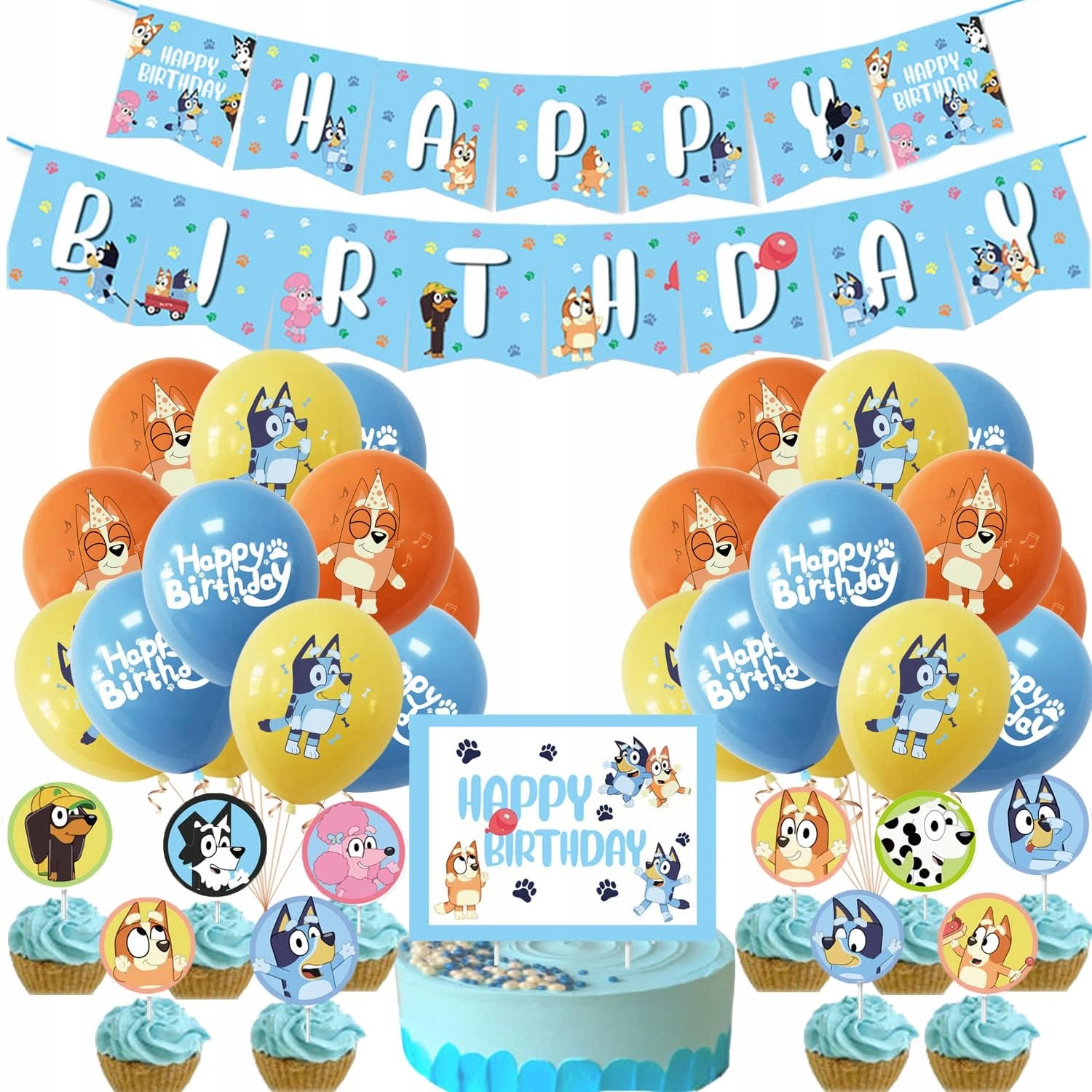 Oro Party Zestaw balonowych dekoracji urodzinowych Bluey Blue + Girlanda