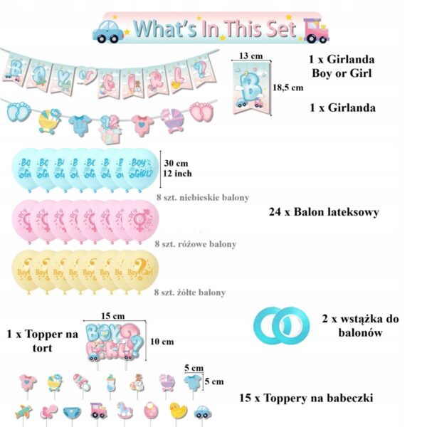 Oro Party Zestaw dekoracji balonowych na Baby Shower Boy or Girl + Girlanda - obrazek 3