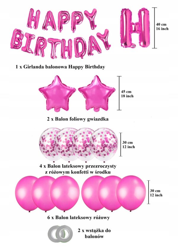 Oro Party Różowy Zestaw Urodzinowych Dekoracji Balonowych Girlanda Balonowa - obrazek 2