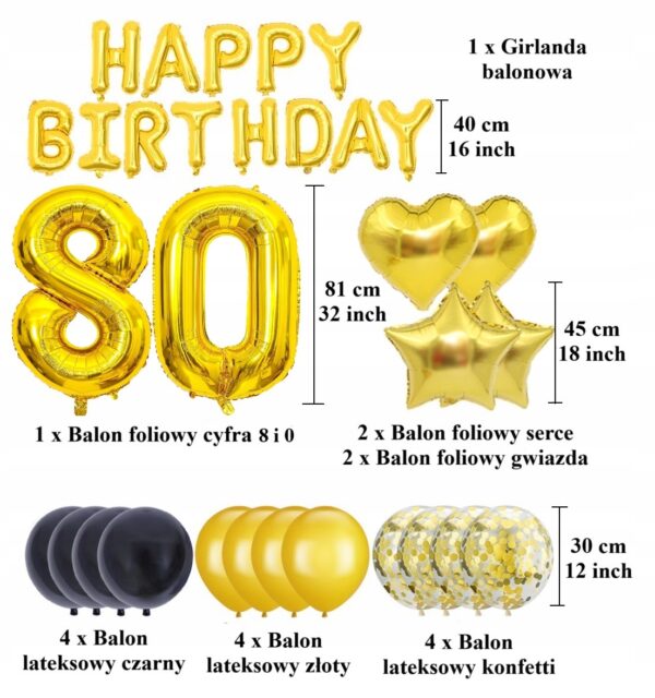 Oro Party Złoty zestaw XL balonowych dekoracji urodzinowych na 80 urodziny - obrazek 2