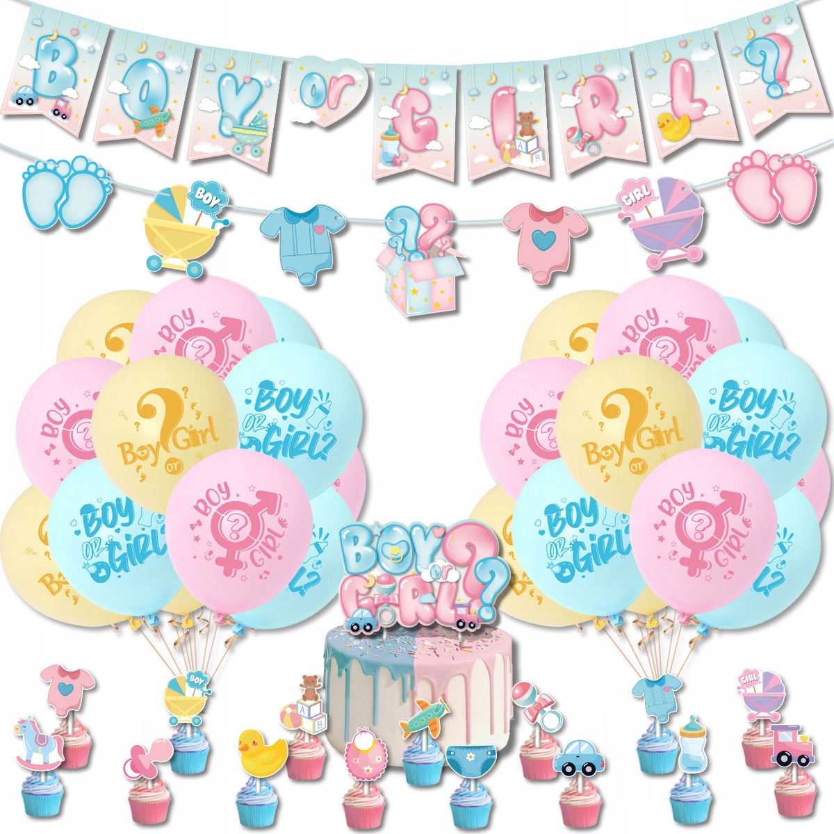 Oro Party Zestaw dekoracji balonowych na Baby Shower Boy or Girl + Girlanda