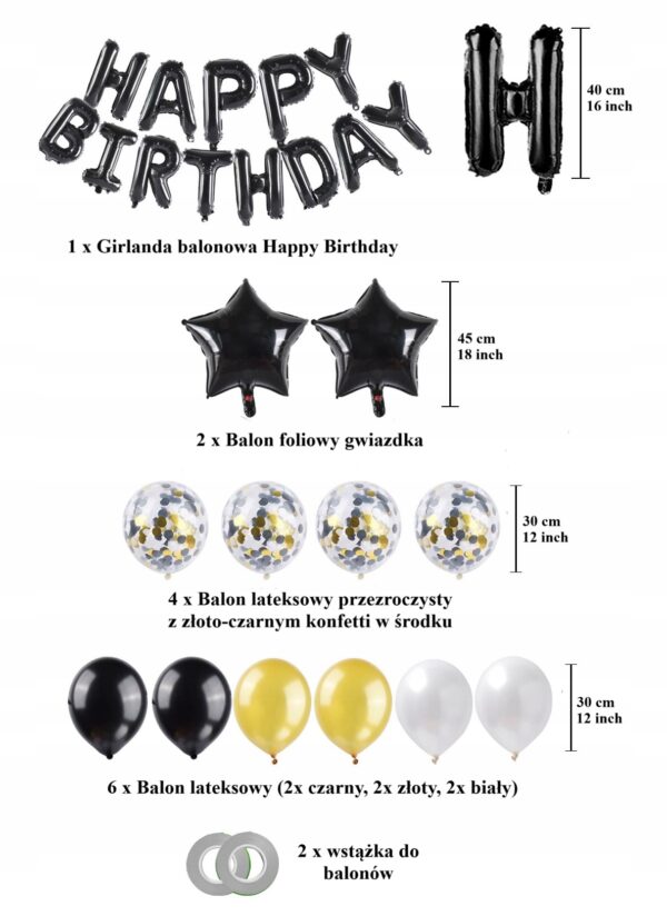 Oro Party Zestaw Urodzinowych Dekoracji Balonowych Czarne i Złote Balony - obrazek 2
