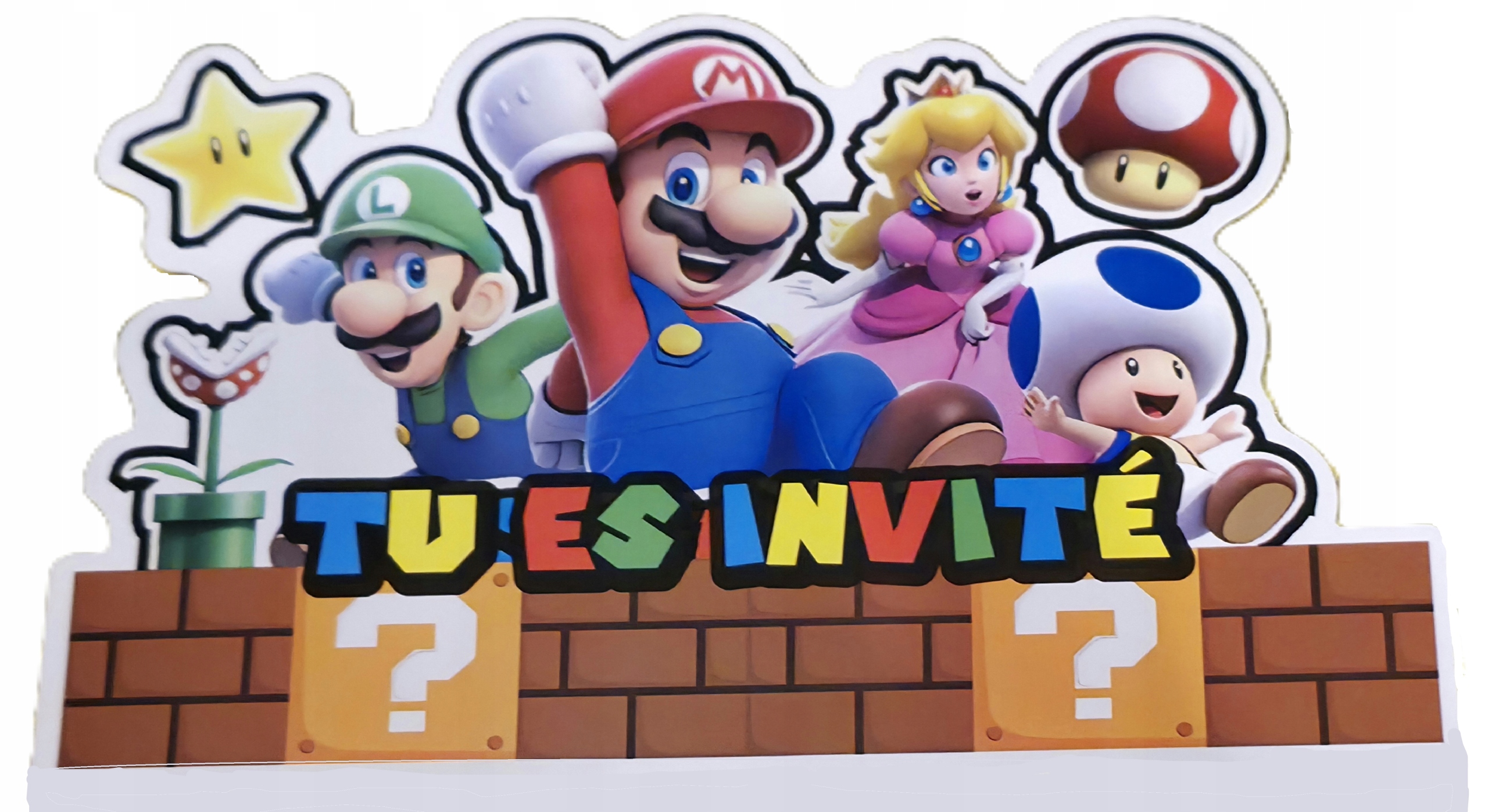 12 SZTUK ZAPROSZENIA URODZINOWE DLA DZIECI SUPER MARIO + KOPERTY + NAKLEJKI