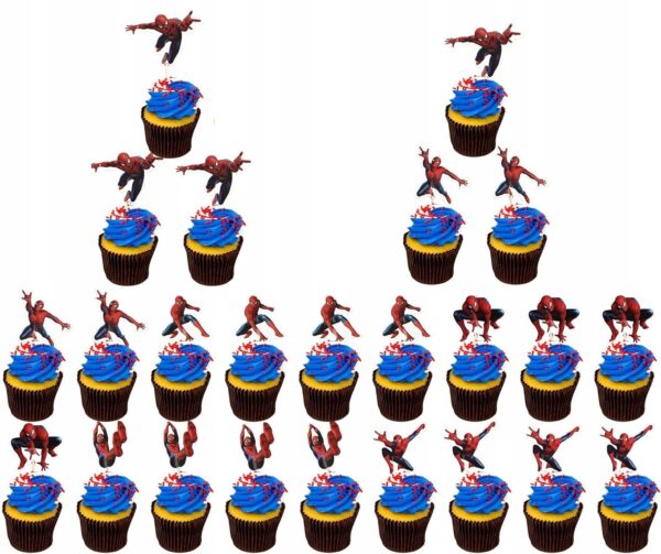 Spiderman Zestaw Dekoracji Urodzinowych 30 cm Balony 24 szt Topper babeczki - obrazek 4