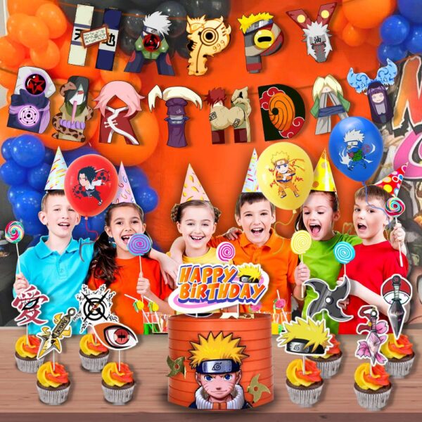 Oro Party Zestaw balonowych dekoracji urodzinowych Naruto + Girlanda Topper - obrazek 3