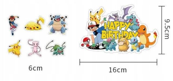 TOPPERY POKEMON PIKACHU DUŻY TOPPER NA TORT + 24 SZT. TOPPERÓW NA BABECZKI - obrazek 4
