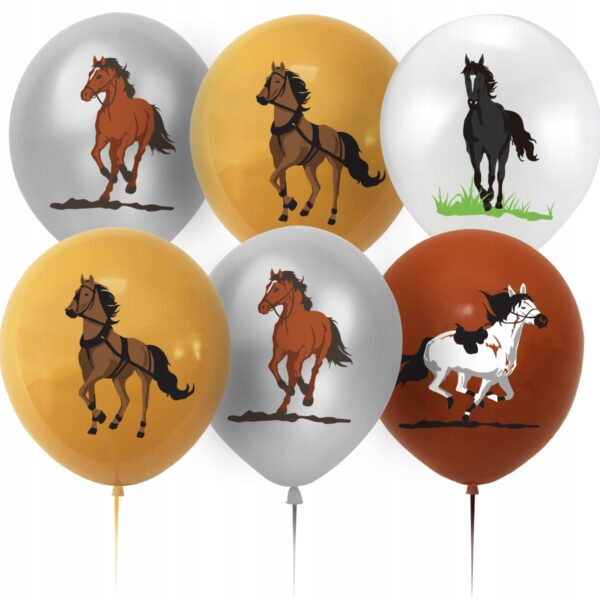 Oro Party Zestaw balonowych dekoracji urodzinowych Konie +Girlanda + Topper - obrazek 9