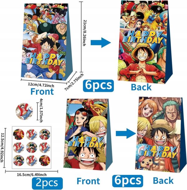 Torebki papierowe prezentowe podziękowania One Piece 12szt z naklejkami - obrazek 2