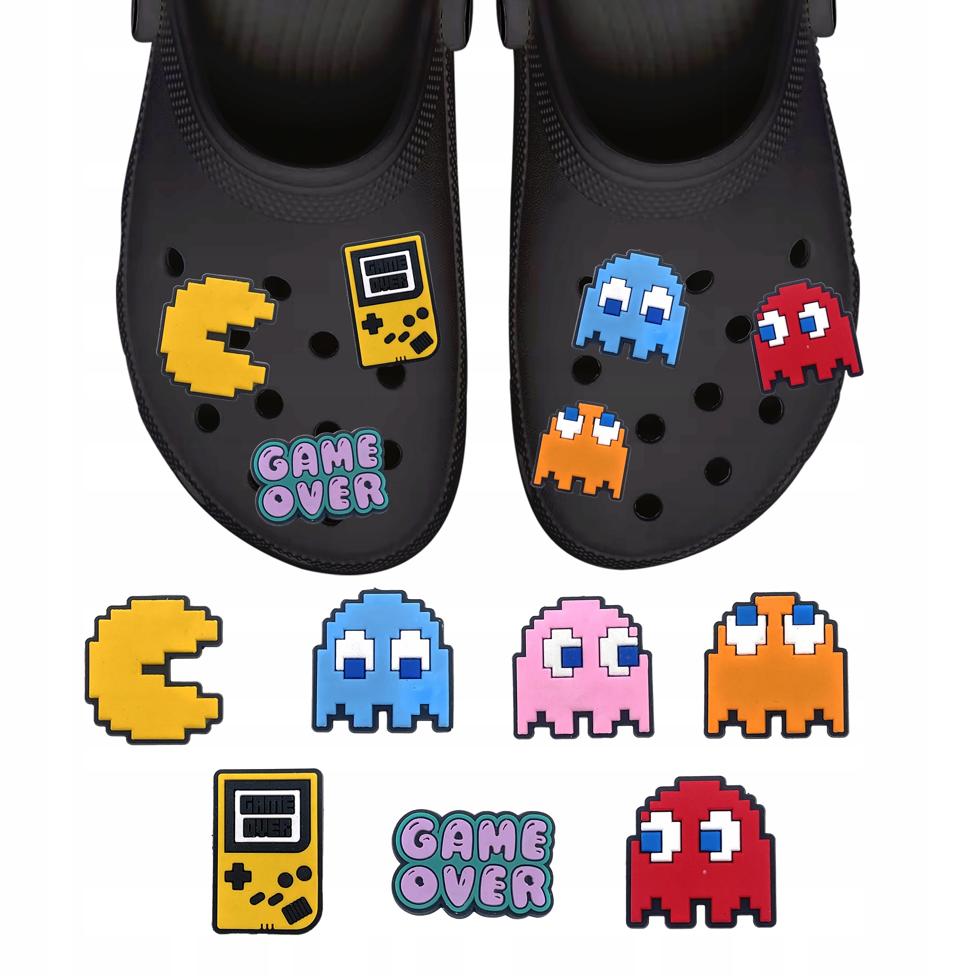 Przypinki do Crocs PAC MAN GAMING do butów telefonu torby zestaw 7 szt