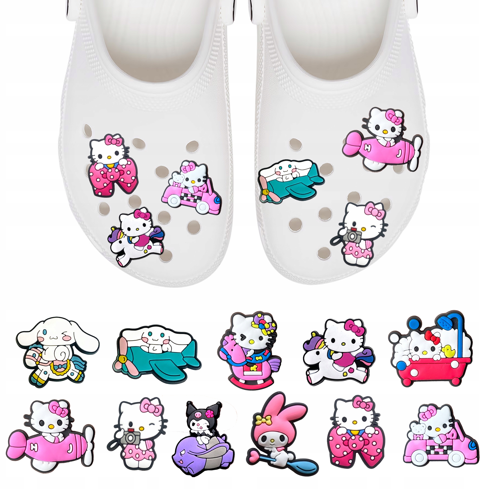 Przypinki do Crocs HELLO KITTY do butów telefonu torby zestaw 11 szt