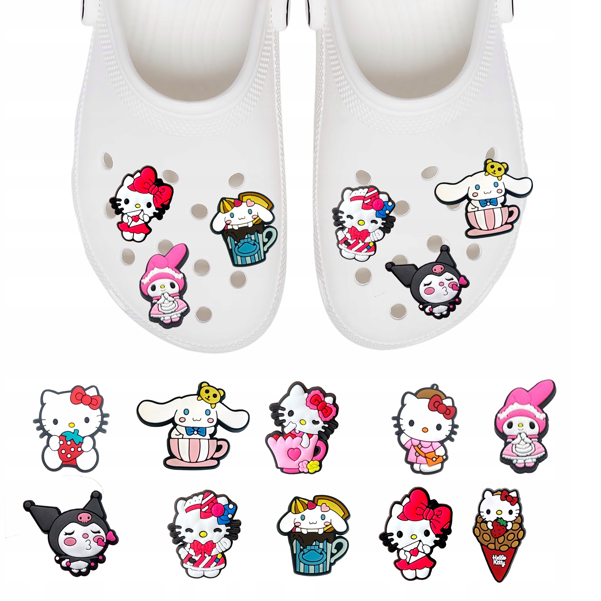 Przypinki do Crocs HELLO KITTY do butów telefonu torby zestaw 10 szt