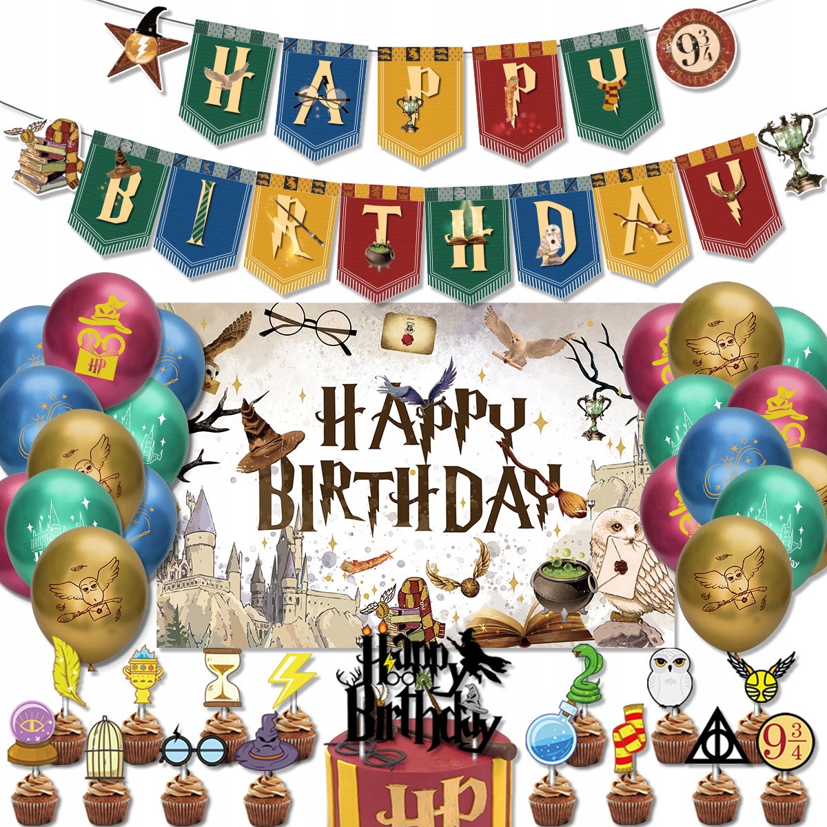 Oro Party Zestaw XL balonowych dekoracji urodzinowych Harry Potter + Baner