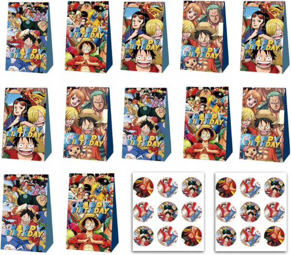 Torebki papierowe prezentowe podziękowania One Piece 12szt z naklejkami