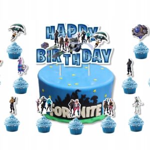 Oro Party GRA FORTNITE DUŻY TOPPER NA TORT + 15 SZT TOPPERÓW NA BABECZKI