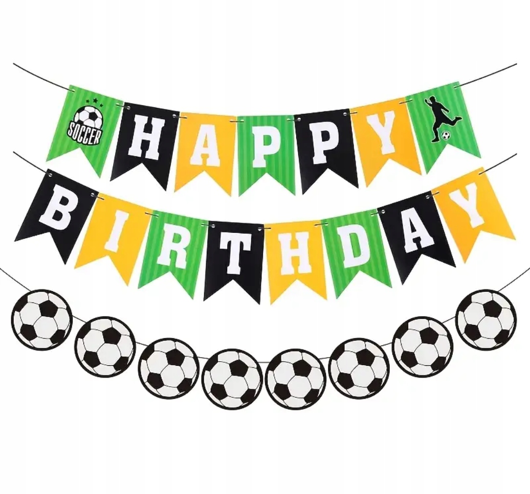 GIRLANDA Z NAPISEM HAPPY BIRTHDAY I PIŁKAMI URODZINY SPORTOWCA PIŁKA NOŻNA