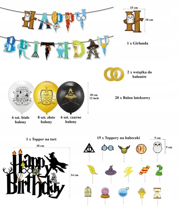 Oro Party Zestaw balonowych dekoracji urodzinowych Harry Potter + Girlanda - obrazek 2