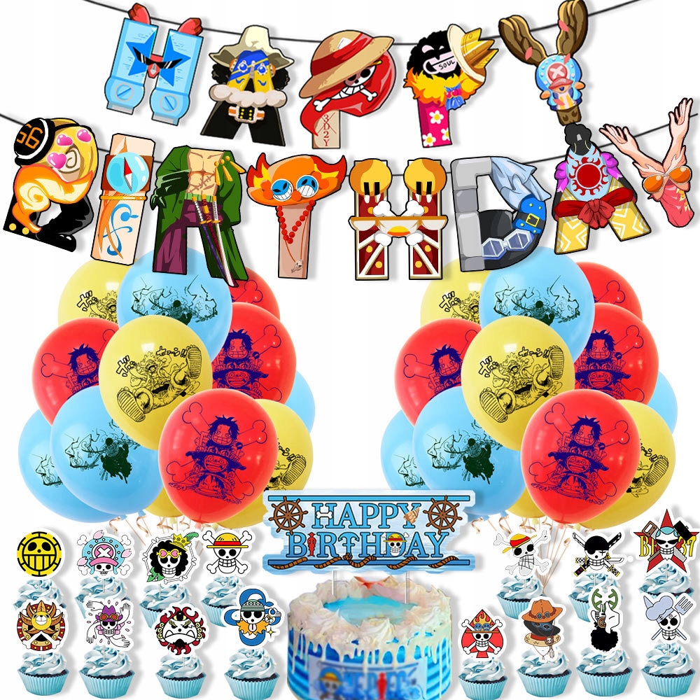 Oro Party Zestaw balonowych dekoracji urodzinowych One Piece + Girlanda