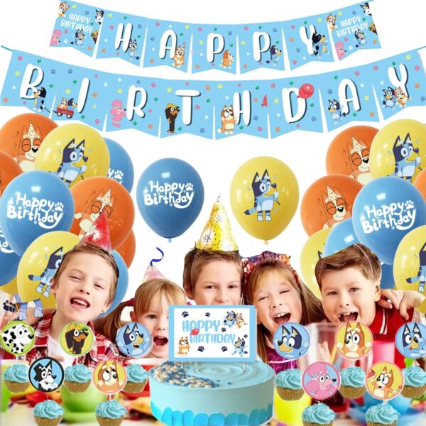 Oro Party Zestaw balonowych dekoracji urodzinowych Bluey Blue + Girlanda - obrazek 4